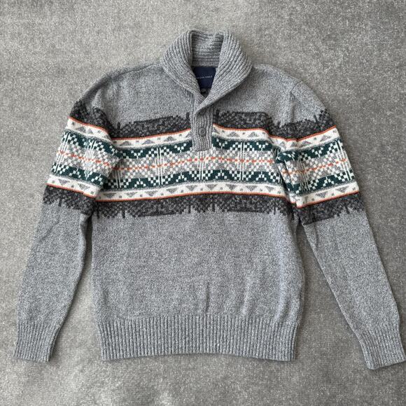 American Eagle Outfitters Other - American Eagle Sweater Mens Medium Gray Fair Isle Shawl Collar Pullover Knit